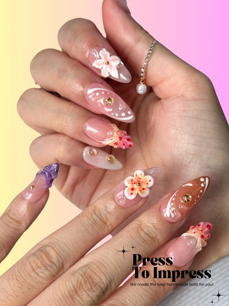 Coastal Kiss 3D Handmade Almond Press-on Nails