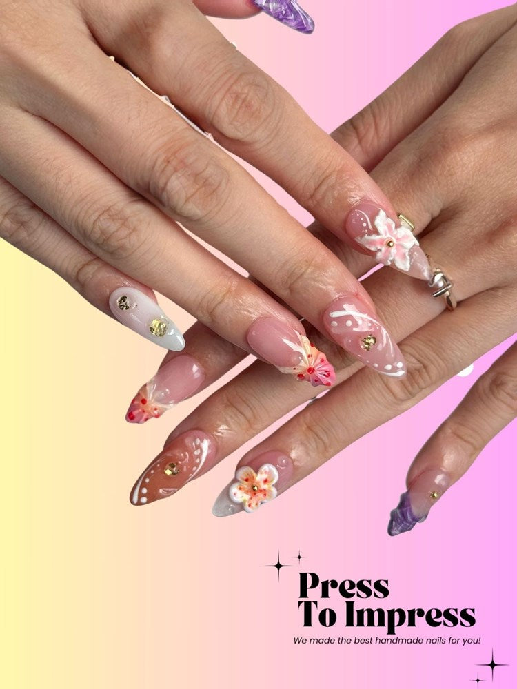 Coastal Kiss 3D Handmade Almond Press-on Nails