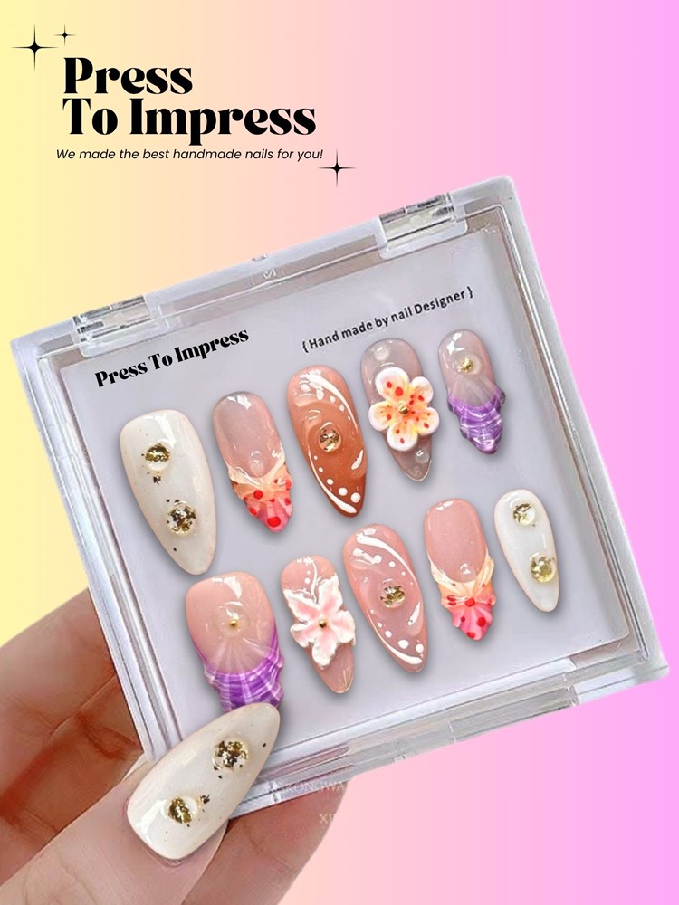 Coastal Kiss 3D Handmade Almond Press-on Nails