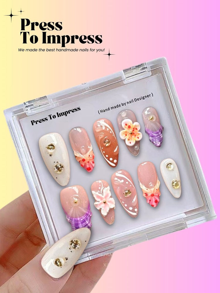 Coastal Kiss 3D Handmade Almond Press-on Nails