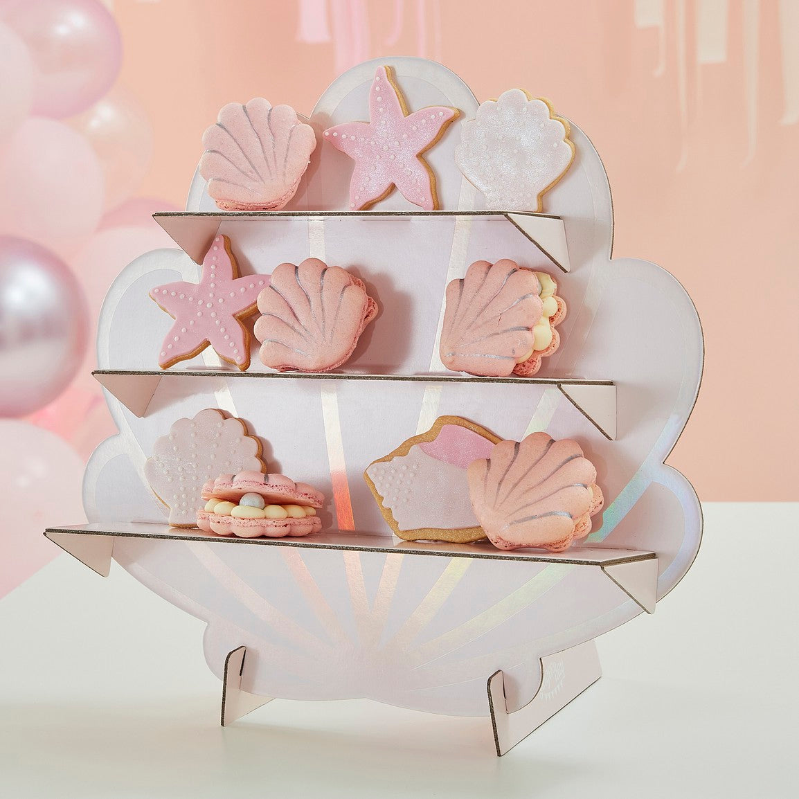 Pink & Iridescent Mermaid Shells Shaped Treat Stand 480x480 resolution