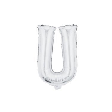 16" (40cm) Silver Mini Foil Letter Balloon - U (Air-filled)