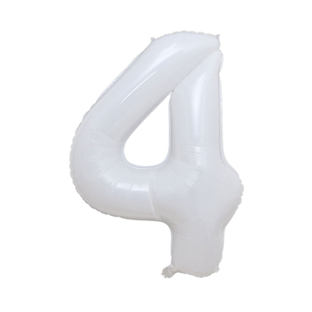 White Foil Number Helium Balloon 4