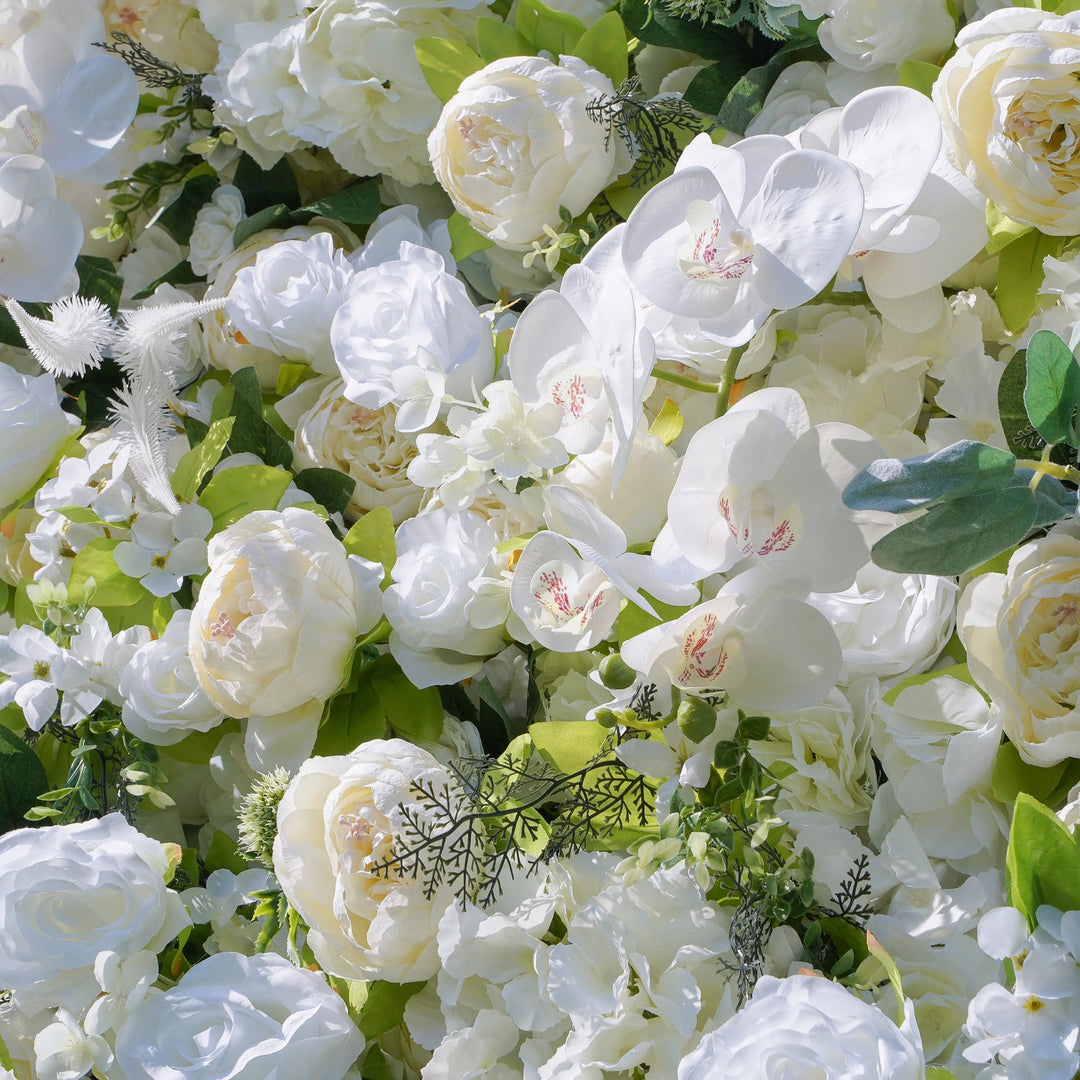 Close-up of white flowers with green leaves