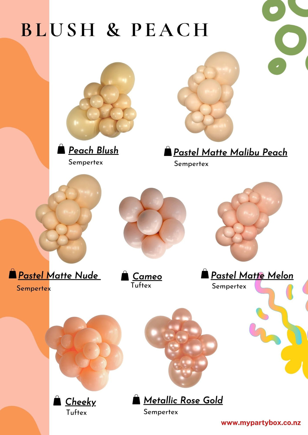 Blush & Peach Latex Balloon Cluster Sample from Sempertex / Tuftex / Kalisan