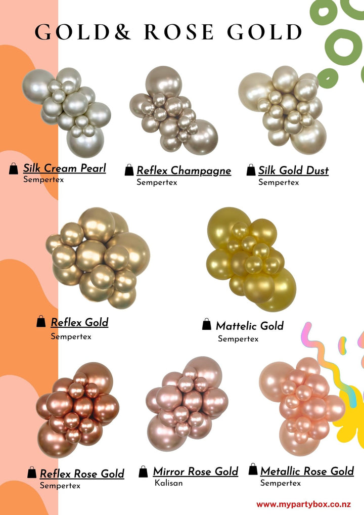 Gold & Rose Gold Latex Balloon Cluster Sample from Sempertex / Tuftex / Kalisan