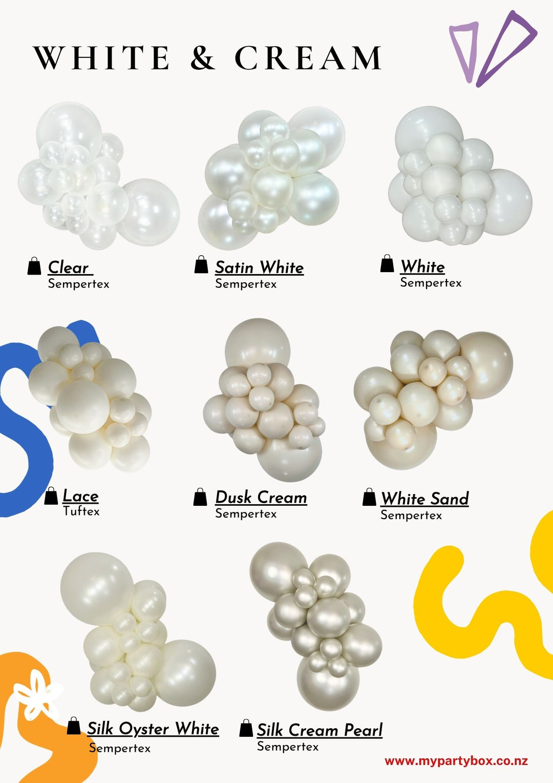 White Latex Balloon Cluster Sample from Sempertex / Tuftex / Kalisan