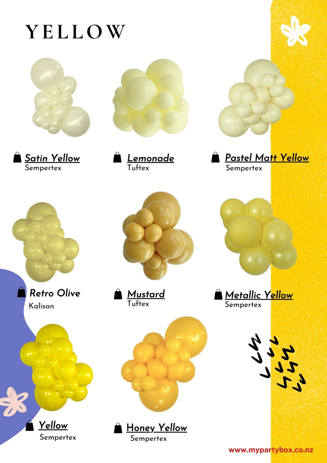 Yellow Latex Balloon Cluster Sample from Sempertex / Tuftex / Kalisan