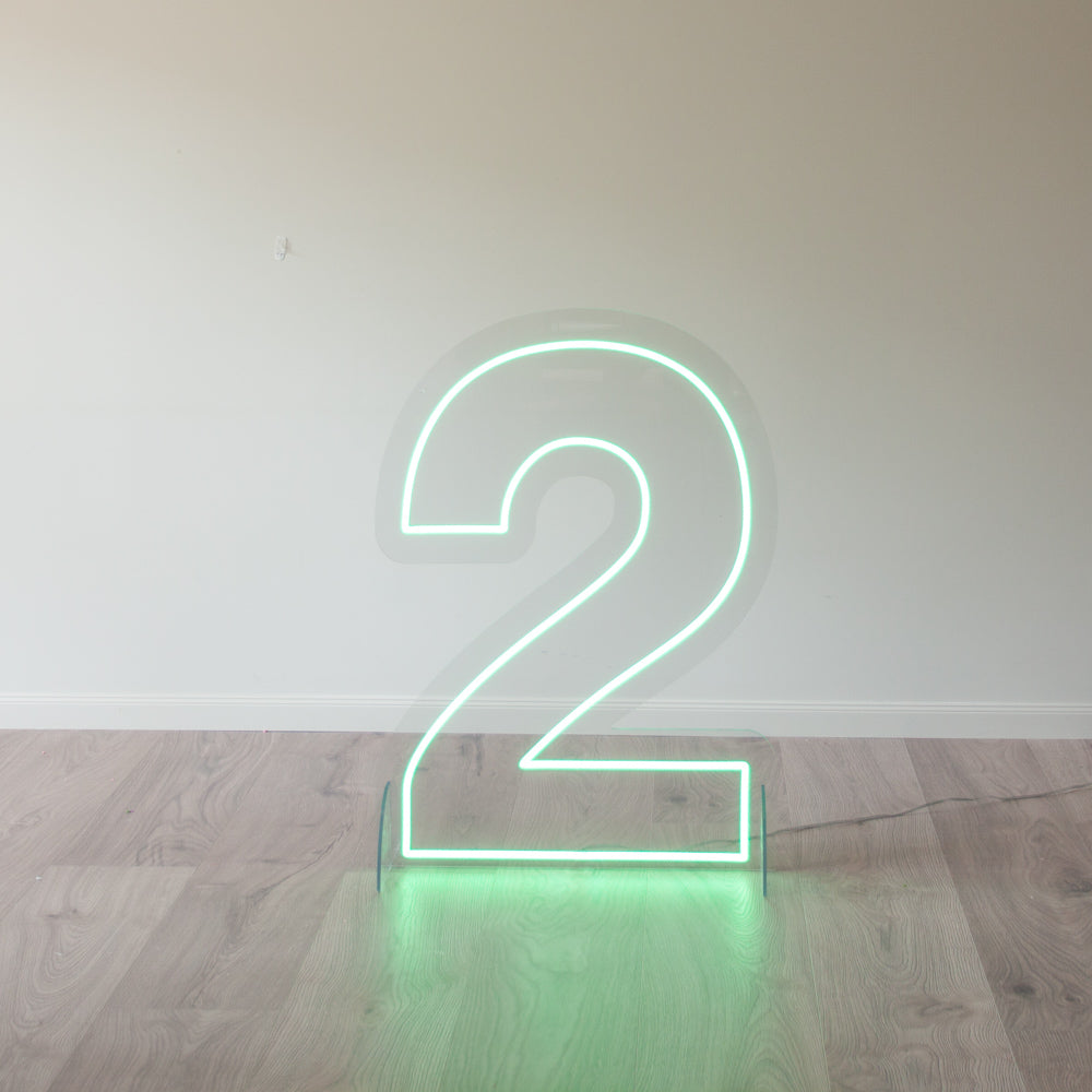 Number 2 neon light in in Green