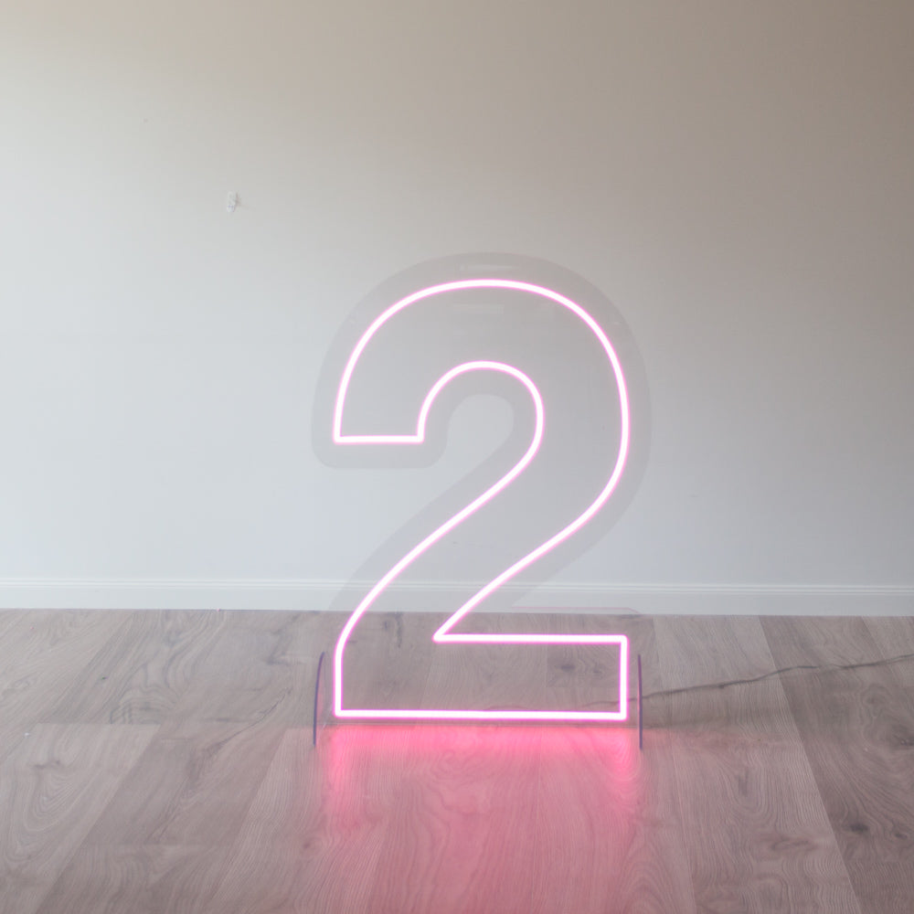 Number 2 neon light in Pink