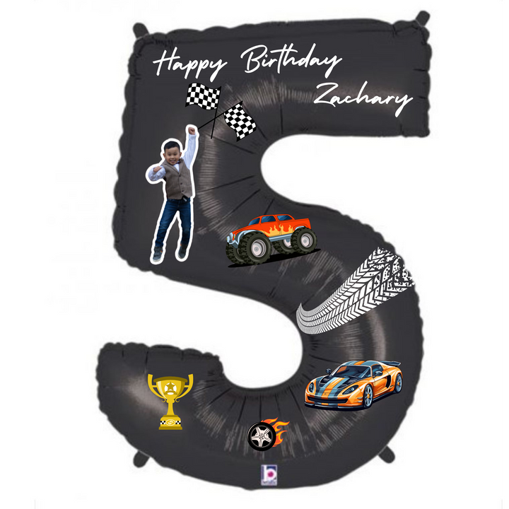 Foil Number balloon with photo and script and theme stickers