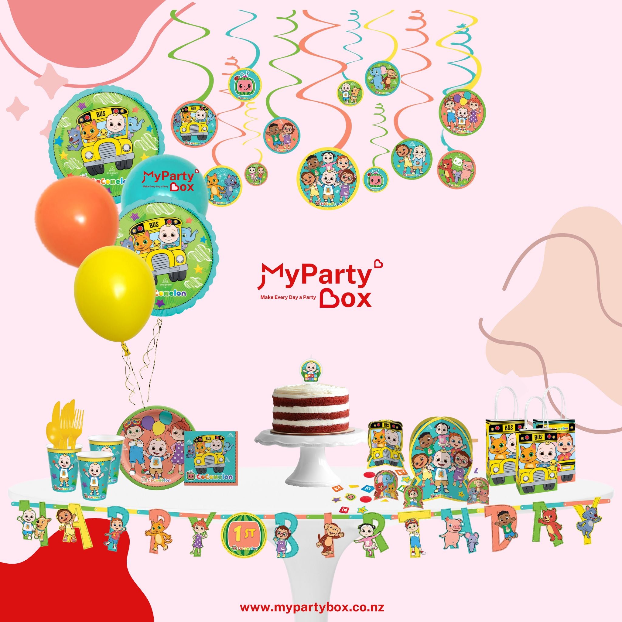 CoComelon Birthday Party Supplies, CoComelon Party Decorations for Girls  or Boys, 1st or 2nd Birthday Theme, Decoration Kit, Balloons, Tablecloth,  Plates, Napkins, Candles