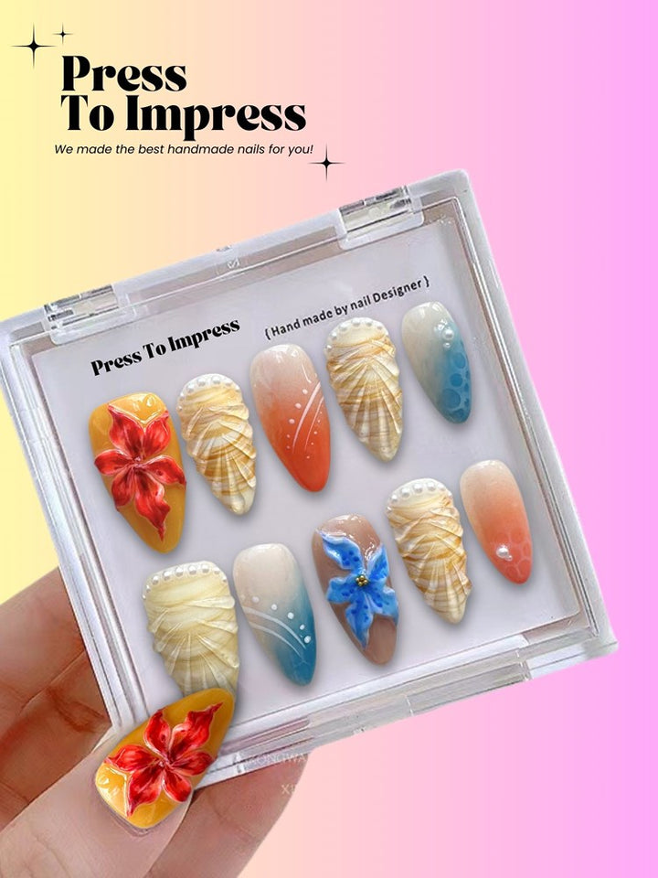 Ocean Starfish 3D Almond Handmade Press On Nails