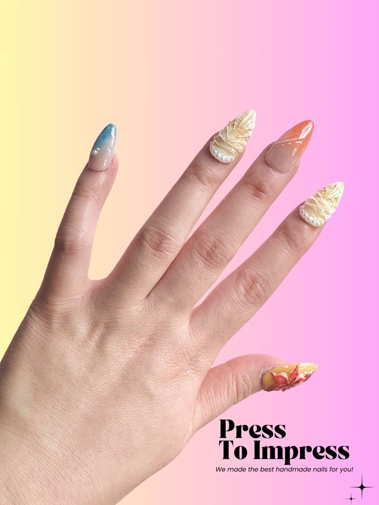 Ocean Starfish 3D Almond Handmade Press On Nails