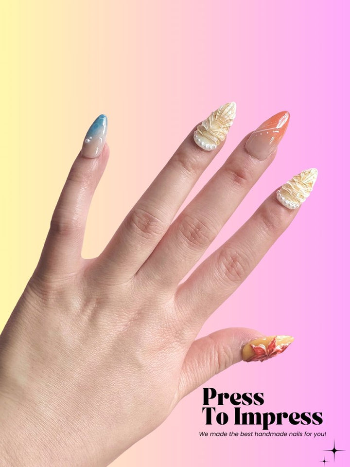 Ocean Starfish 3D Almond Handmade Press On Nails
