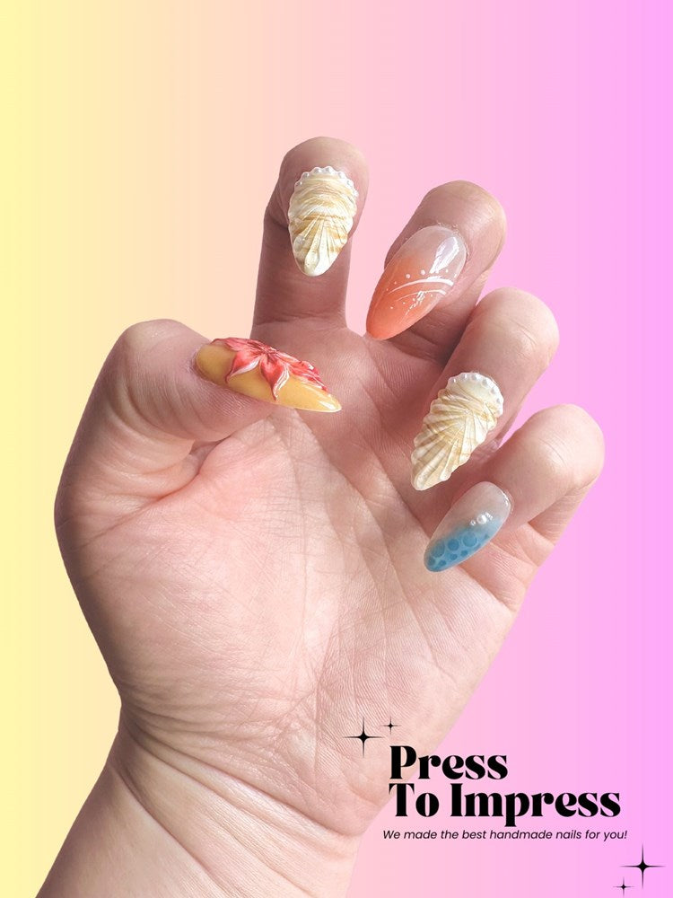 Ocean Starfish 3D Almond Handmade Press On Nails