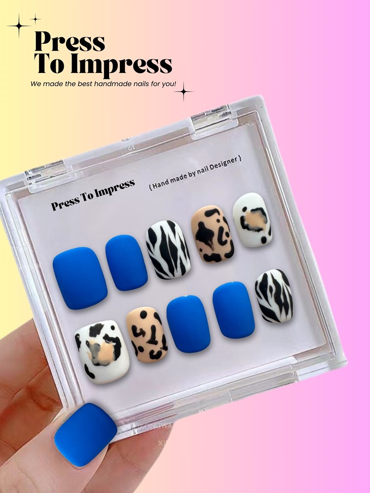 Blue Safari Square Handmade Press On Nails