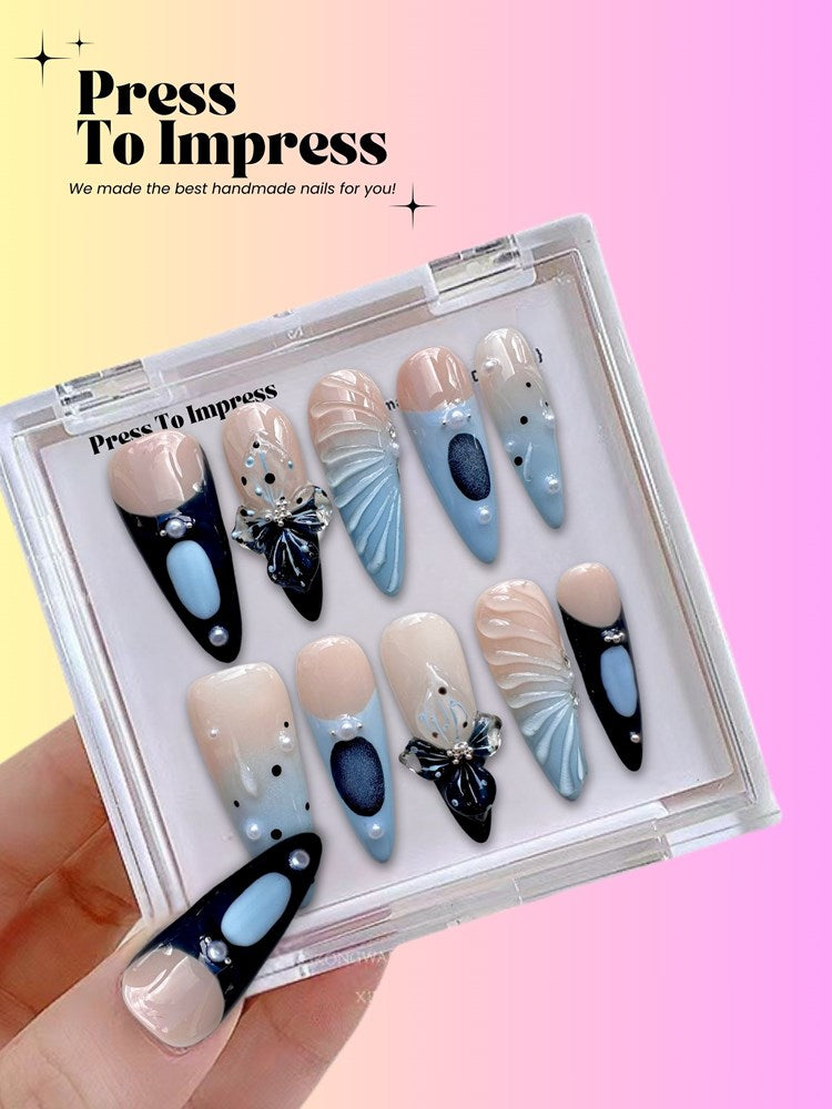 Blue Belle 3D Stiletto Handmade Press On Nails