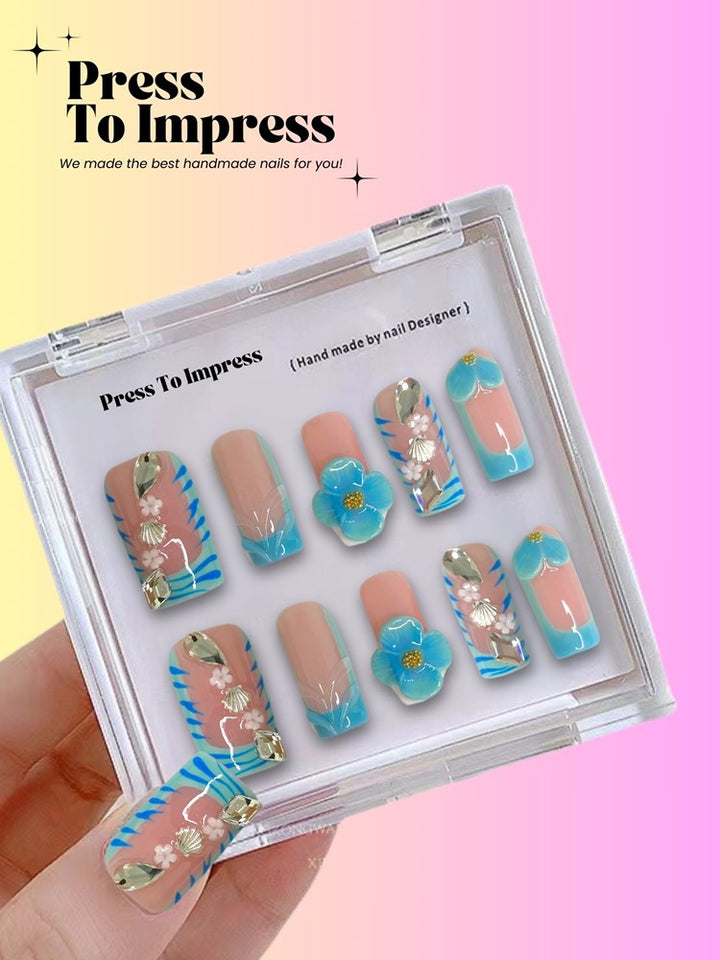 Island Breeze 3D Square Handmade Press On Nails