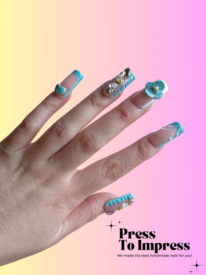 Island Breeze 3D Square Handmade Press On Nails