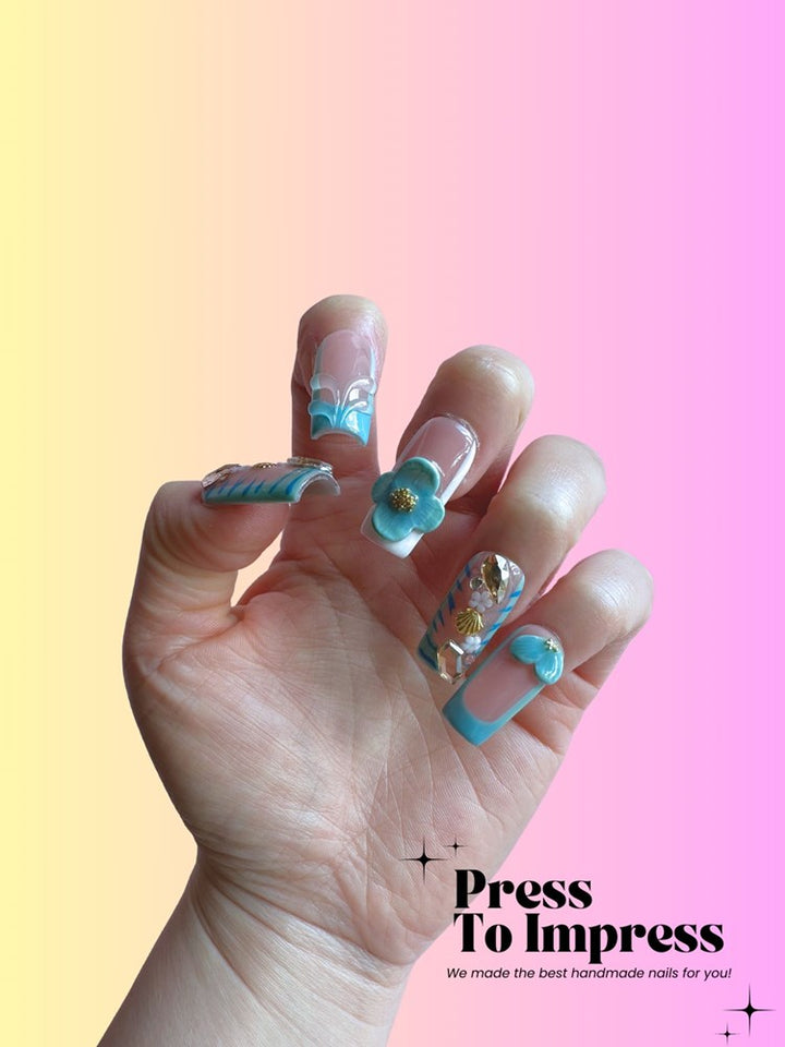 Island Breeze 3D Square Handmade Press On Nails