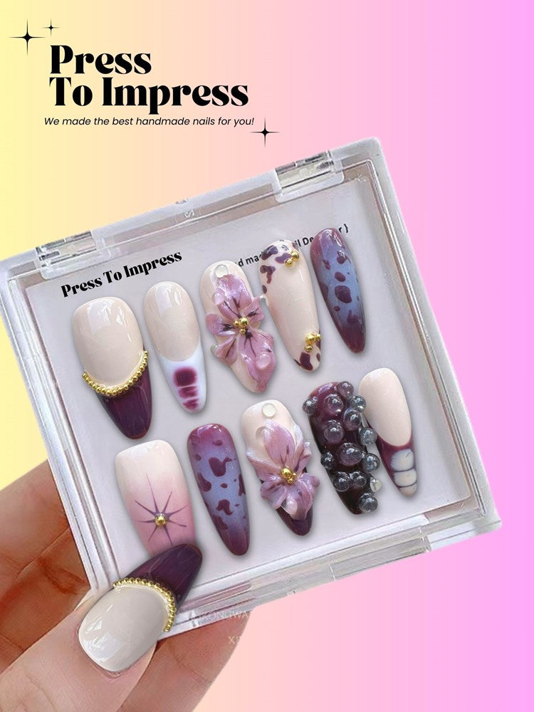 Velvet Plum 3D Almond Handmade Press On Nails