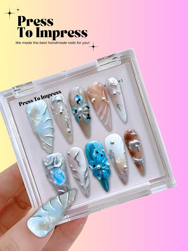 Celestial Frost 3D Stiletto Handmade Press On Nails