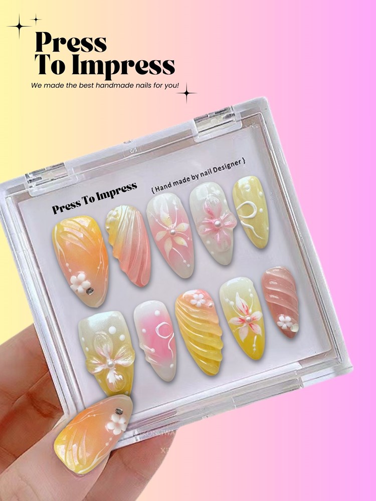 Sunrise Petal 3D Almond Handmade Press On Nails