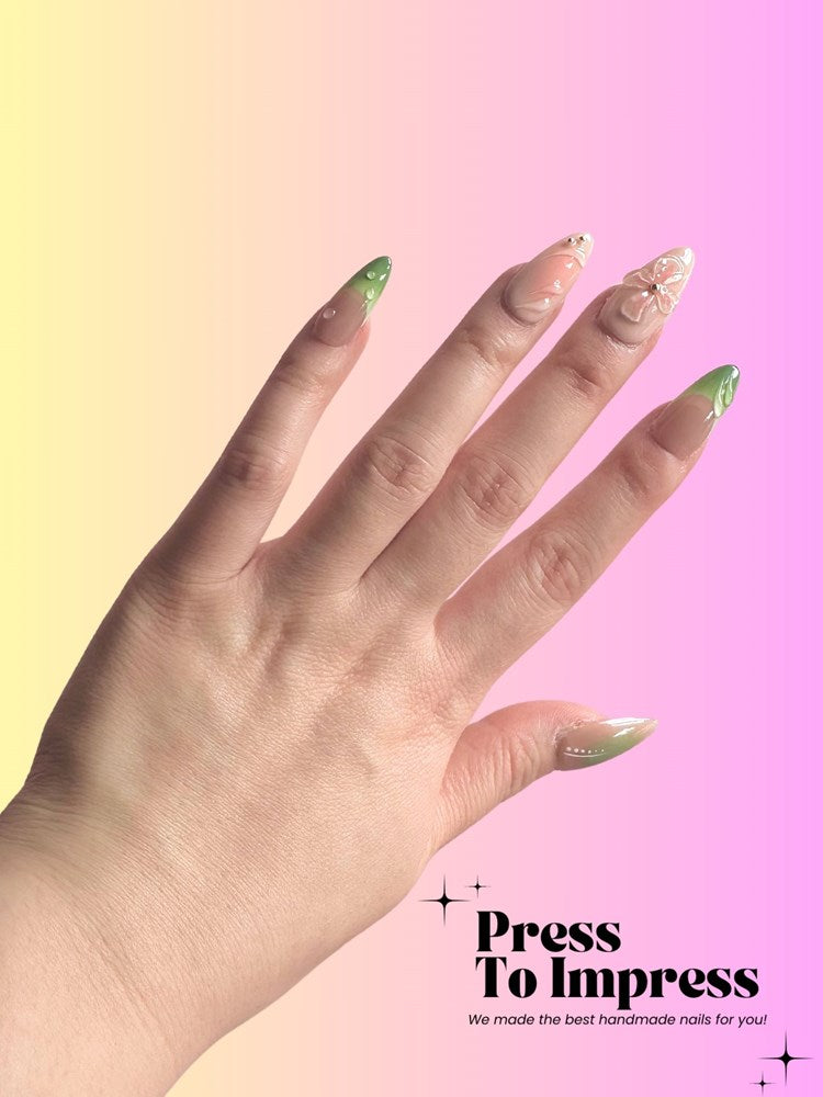 Blush Meadow 3D Almond Handmade Press On Nails