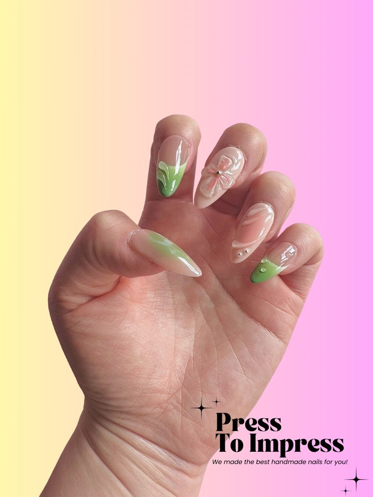 Blush Meadow 3D Almond Handmade Press On Nails