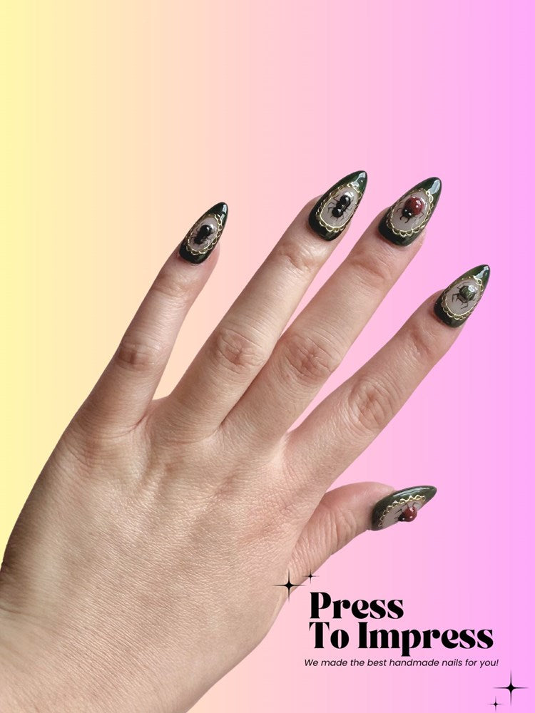 Enchanted Insects 3D Almond Handmade Press On Nails