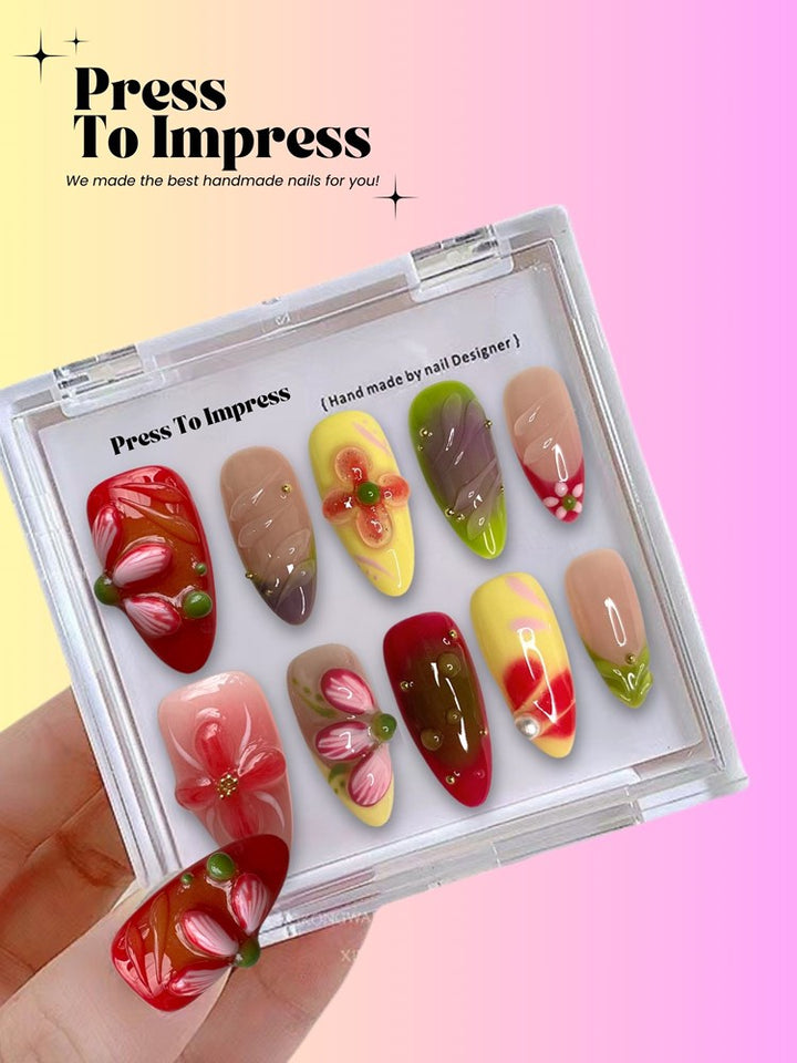 Orchard Bloom 3D Almond Handmade Press On Nails