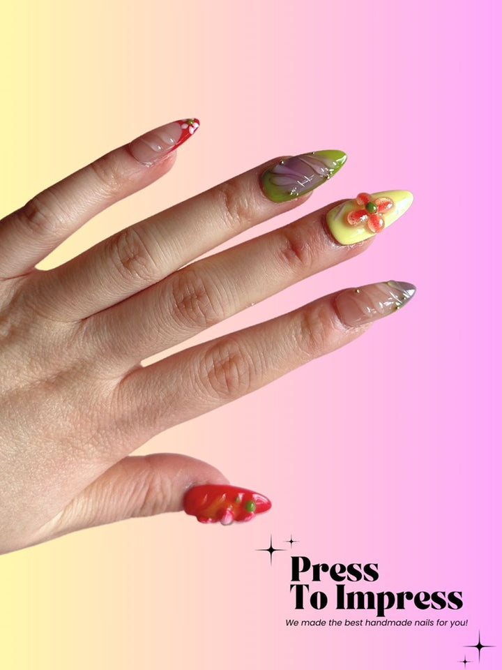 Orchard Bloom 3D Almond Handmade Press On Nails