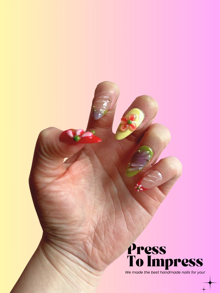 Orchard Bloom 3D Almond Handmade Press On Nails