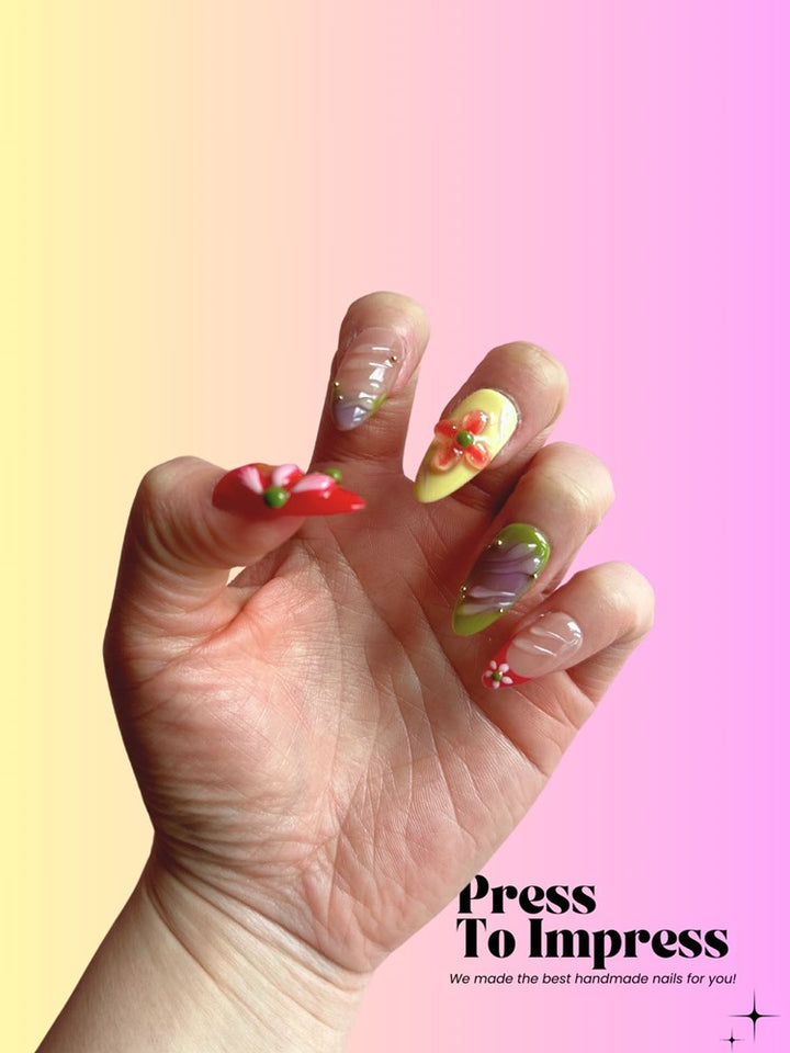 Orchard Bloom 3D Almond Handmade Press On Nails