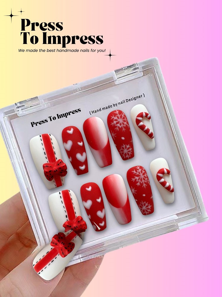 Christmas Gift Coffin Shape Handmade Press On Nails