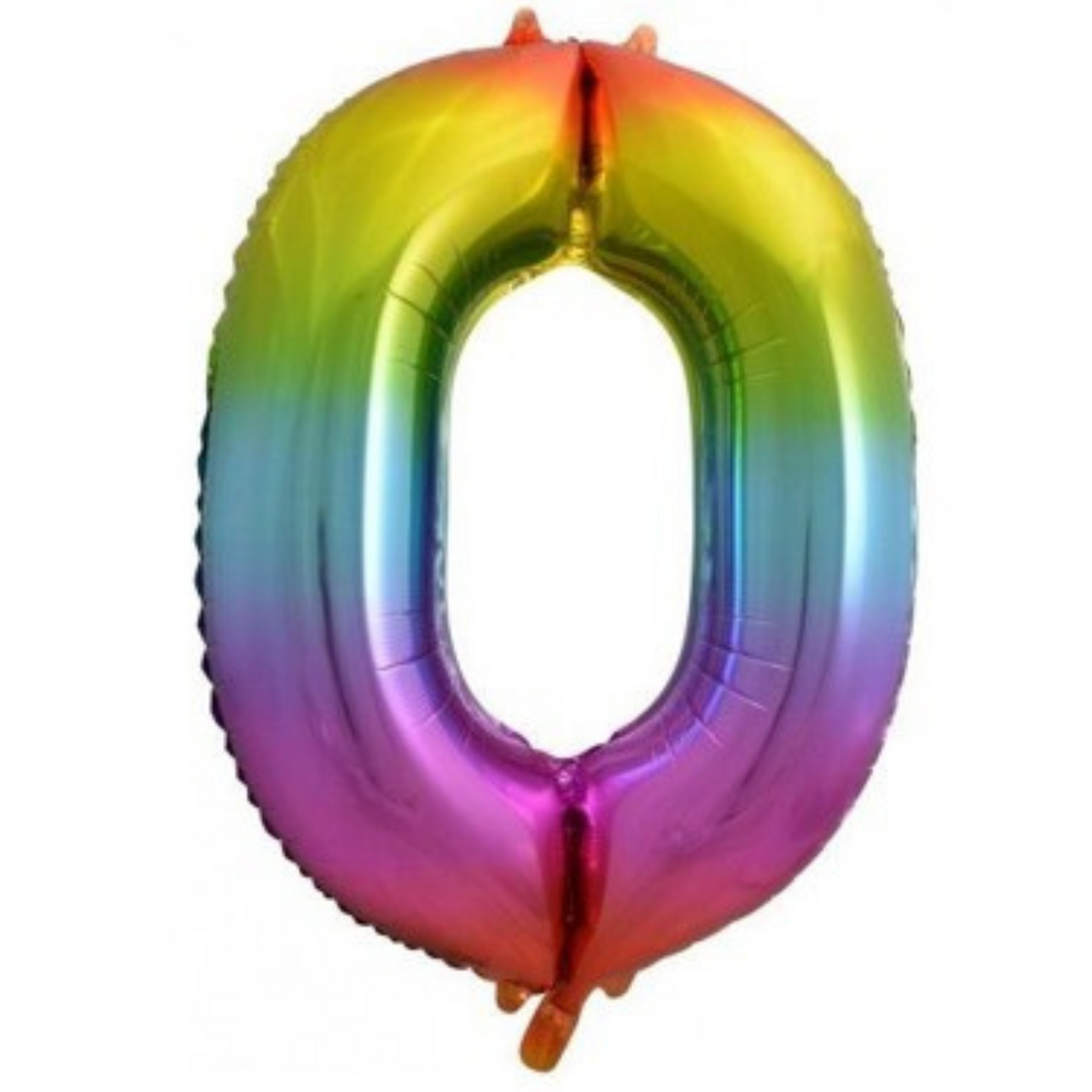 34" Bright Rainbow Number Balloon - 0