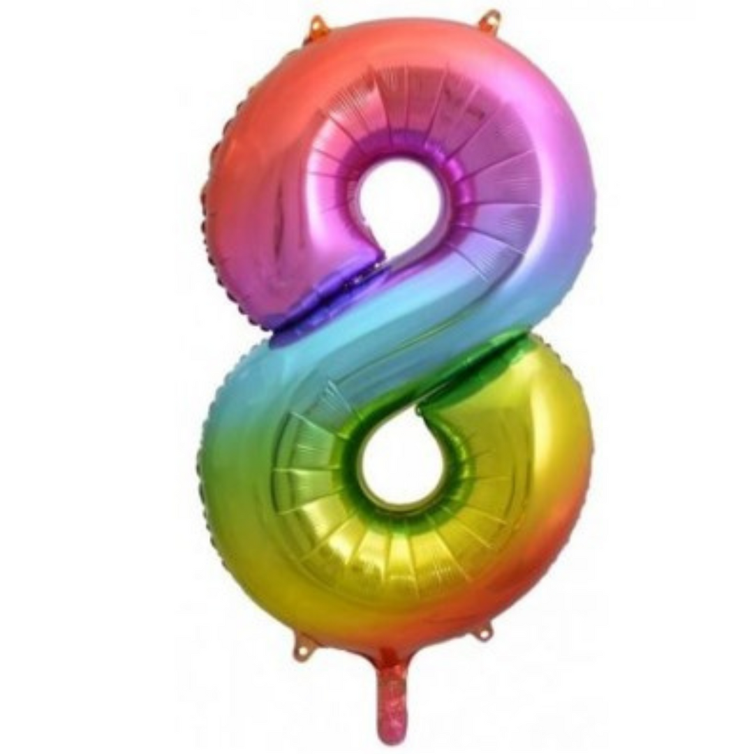 34" Bright Rainbow Number Balloon- 8