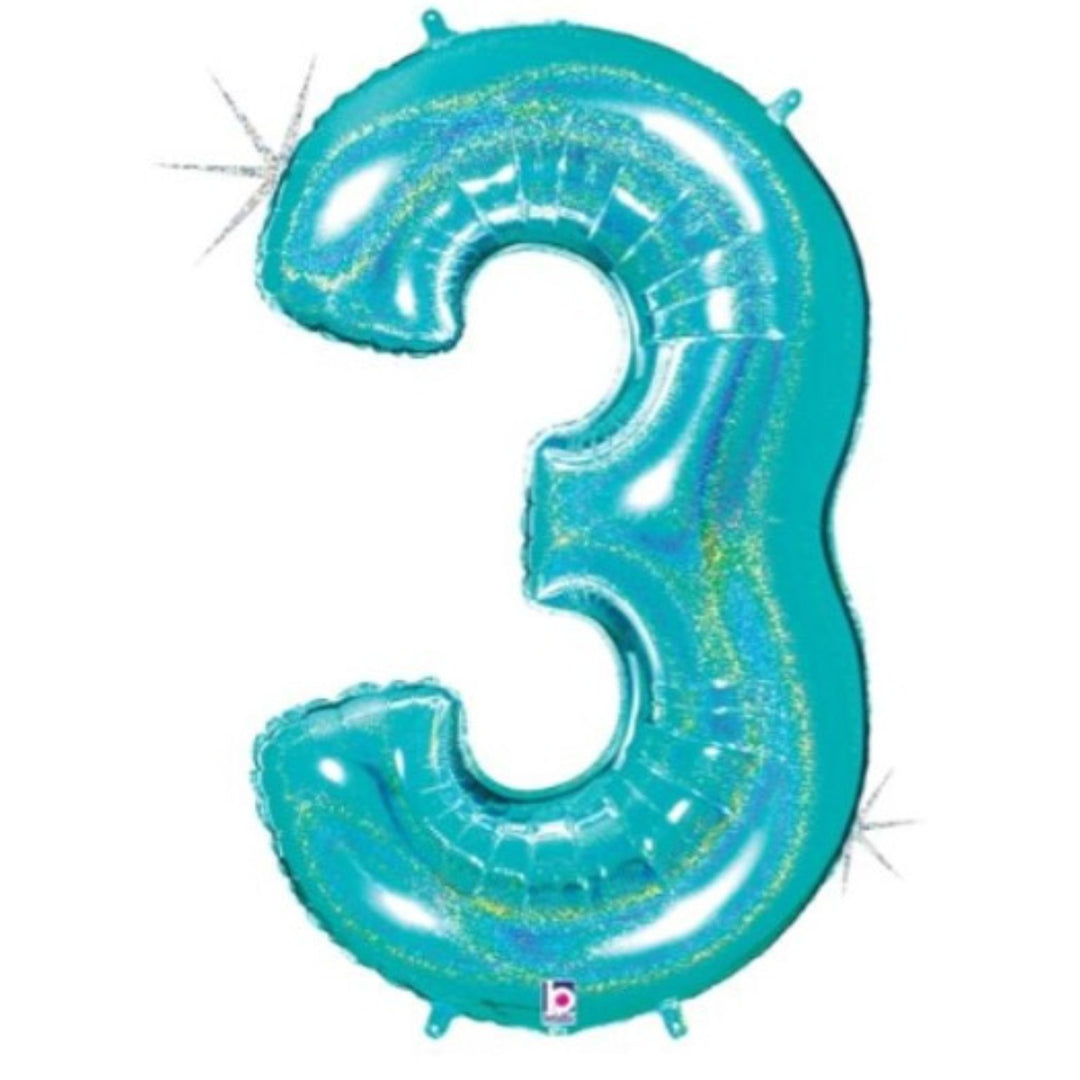 40" Robin's Egg Glitter Foil Number - 3