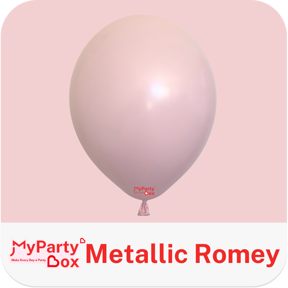 White balloon with 'MyPartyBox' logo on a pink background
