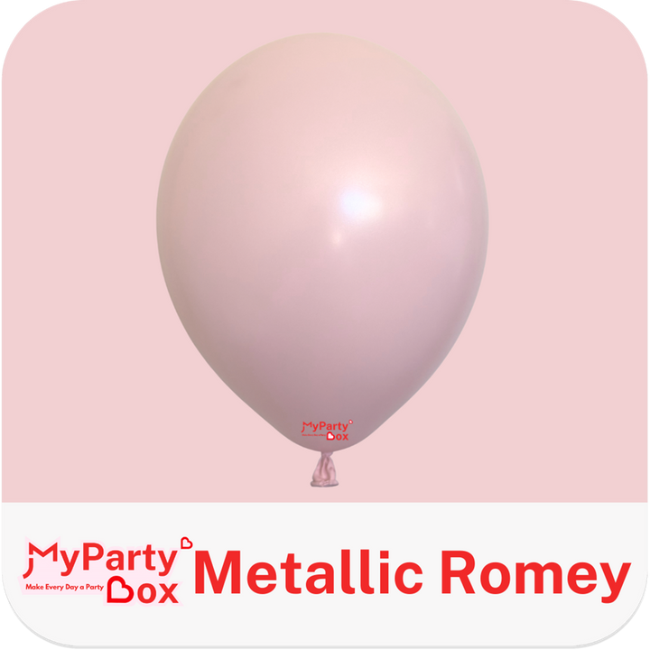 White balloon with 'MyPartyBox' logo on a pink background