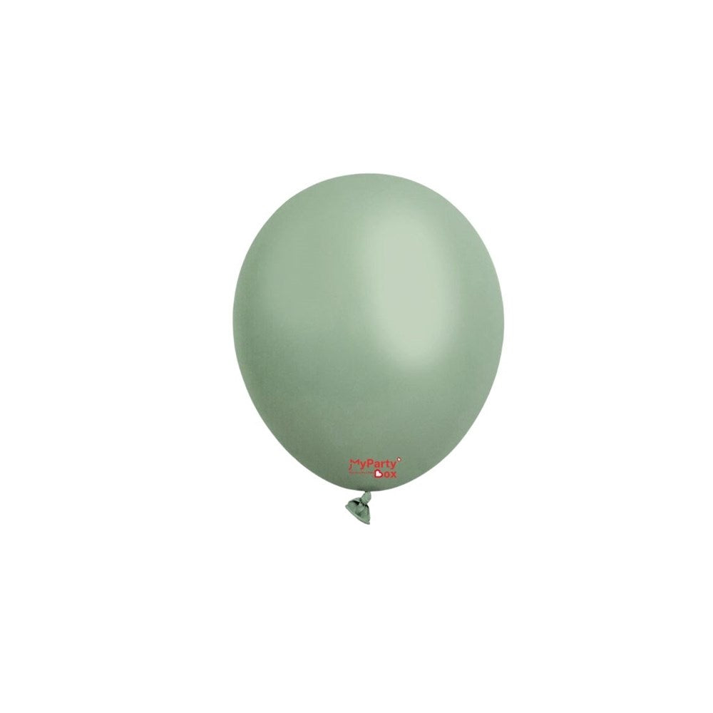 Green balloon with a brand logo on a white background