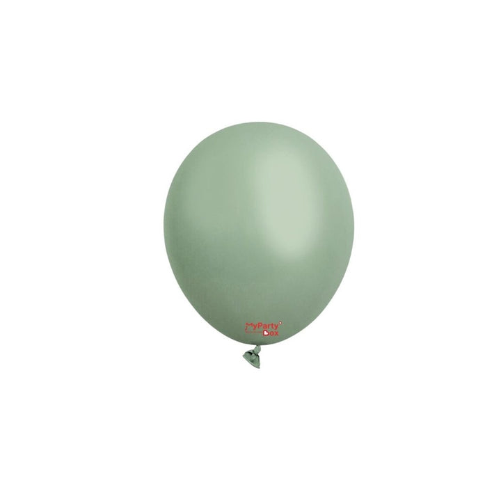 Green balloon with a brand logo on a white background