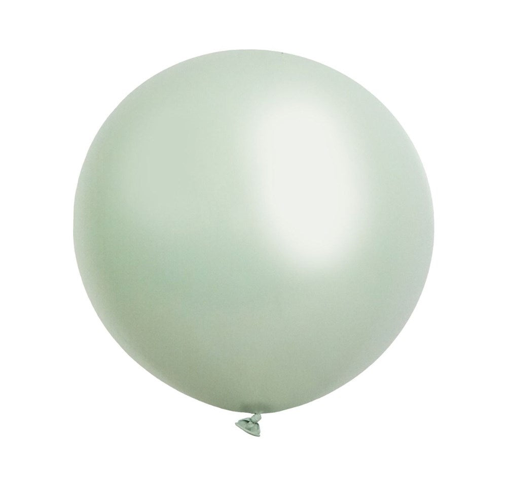 Single light green balloon on a white background