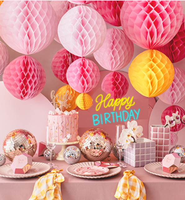 Pink Honeycomb Balloon Party Set Up