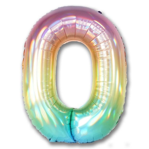 40" (102cm) Iridescent Ombre Rainbow Foil Number Balloon 0