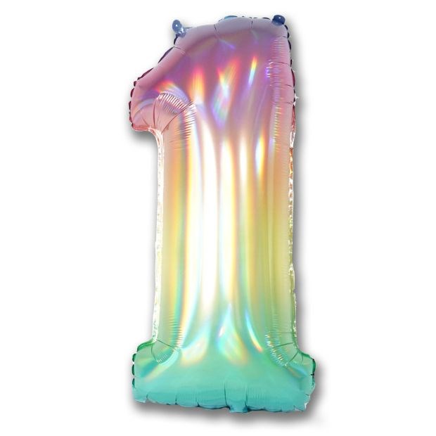 40" (102cm) Iridescent Ombre Rainbow Foil Number Balloon 1