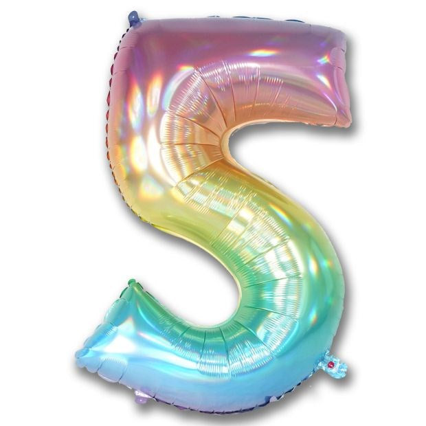 40" (102cm) Iridescent Ombre Rainbow Foil Number Balloon 5