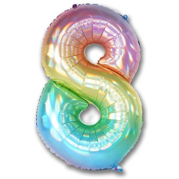 40" (102cm) Iridescent Ombre Rainbow Foil Number Balloon 8