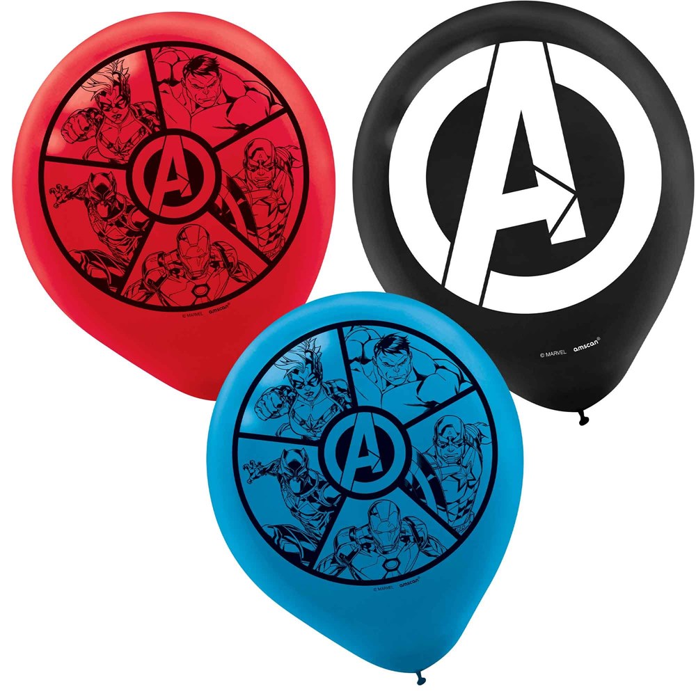 Anagram Avengers Power Unites Regular Size Latex Balloon Bundle with 3 different designs in Red, Black and Blue colors